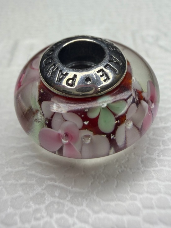 Pandora Jewelry - Pandora Pink Floral Glass Charm Bead with Silver Core
